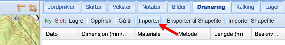 klikk på knappen importer for å laste opp filer som digitaliseringsgrunnlag