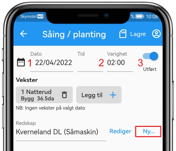 Dato og tid for arbeidsregistrering