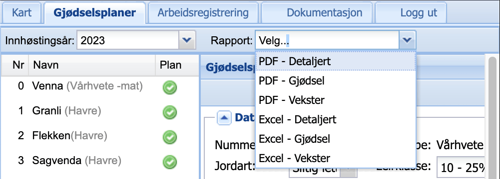 Rapportering av gjødselplan