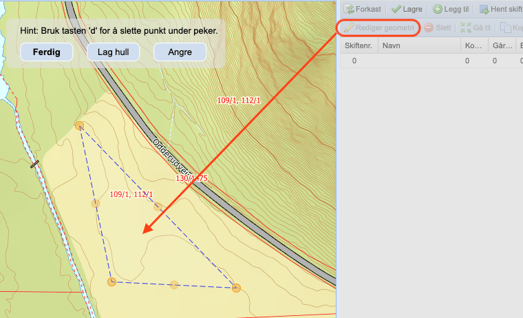 Redigere geometrien til et skifte