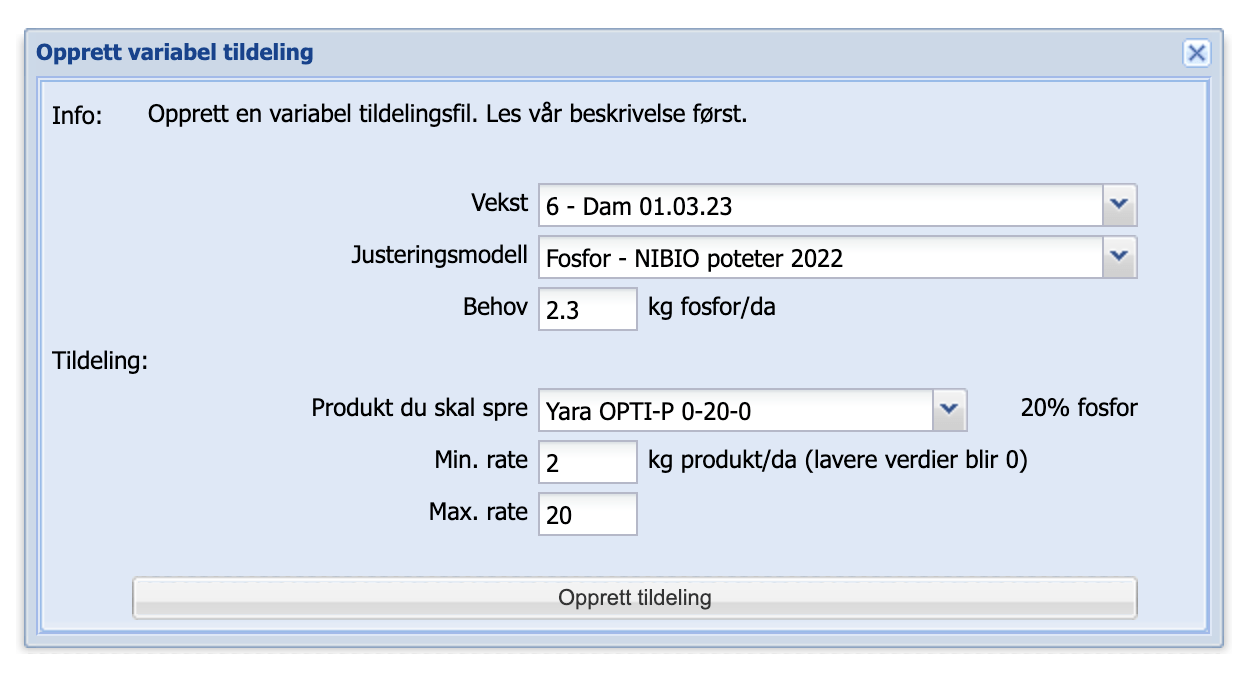 Opprett variabel tildeling av fosfor