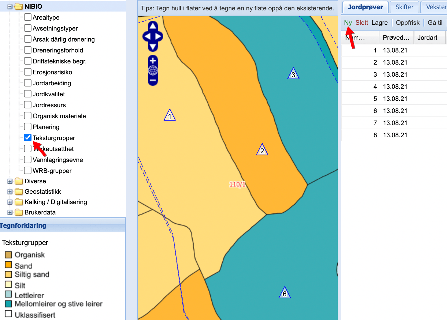 Oversikt-skjerm-jordprøver, skjermbilde