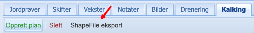 Knapp for Shapefile eksport på verktøylinjen