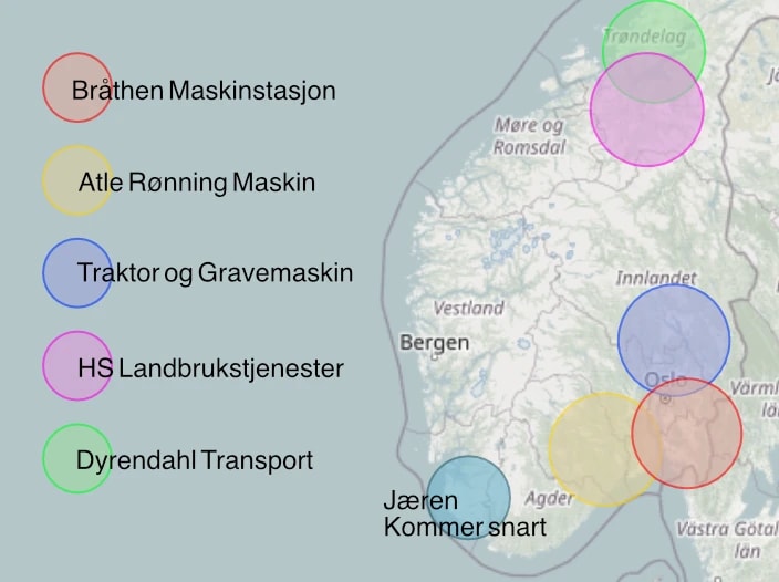 Kart over primærområdene til prøvetakerne