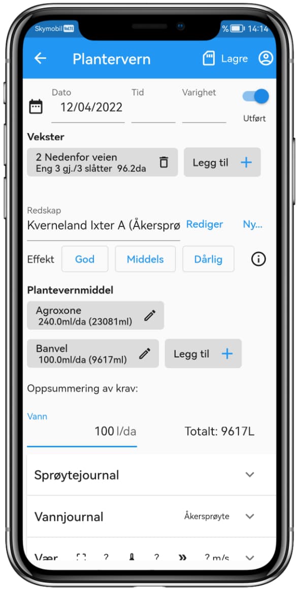 skjema for sprøytejournal