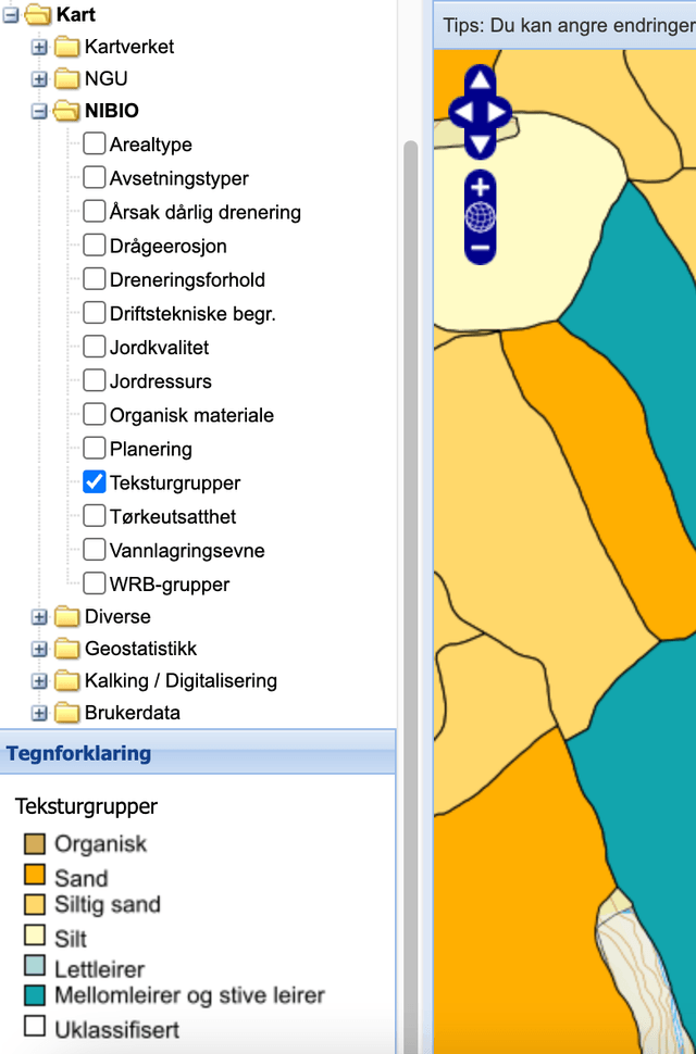 kartlag fra NIBIO med tegnforklaring